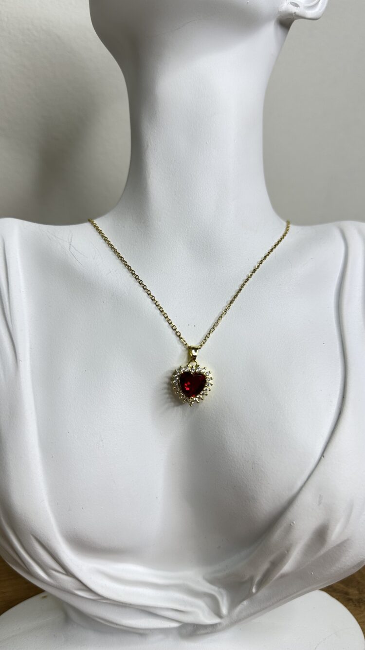 Κολιέ Καρδιά με Λαμπερή Πέτρα Ατσάλι (8109)