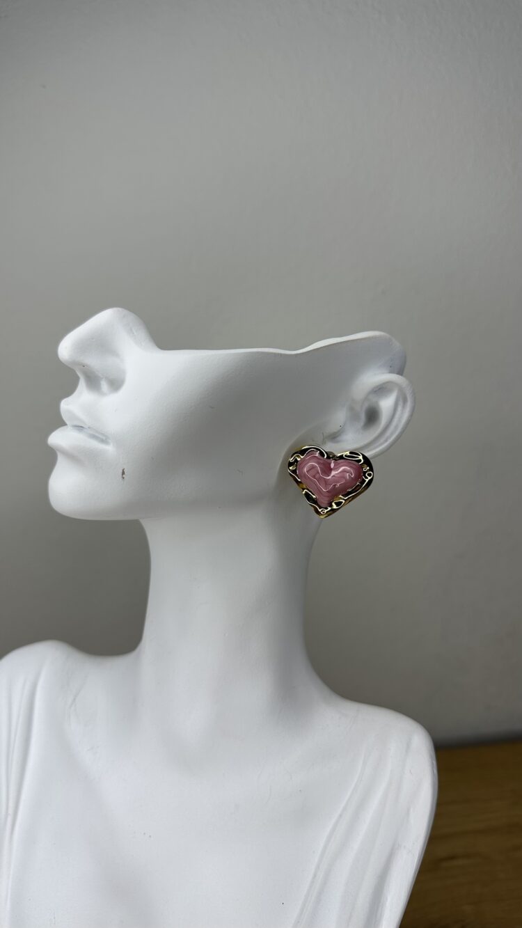 Σκουλαρίκια από ατσάλι με χρυσό και ροζ χρώμα (8105)