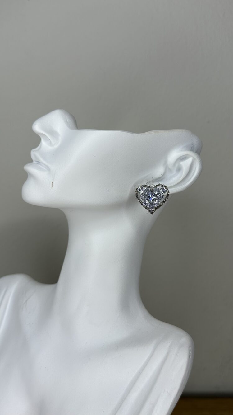 Ασημένια Σκουλαρίκια Καρδιά 925 με Διαφανείς Πέτρες (8103)