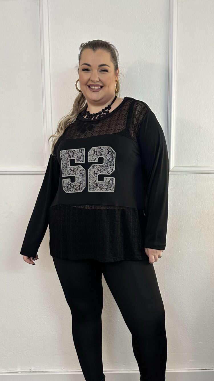 Μπλούζα ελαστική με δαντέλα και γράμματα (212251)