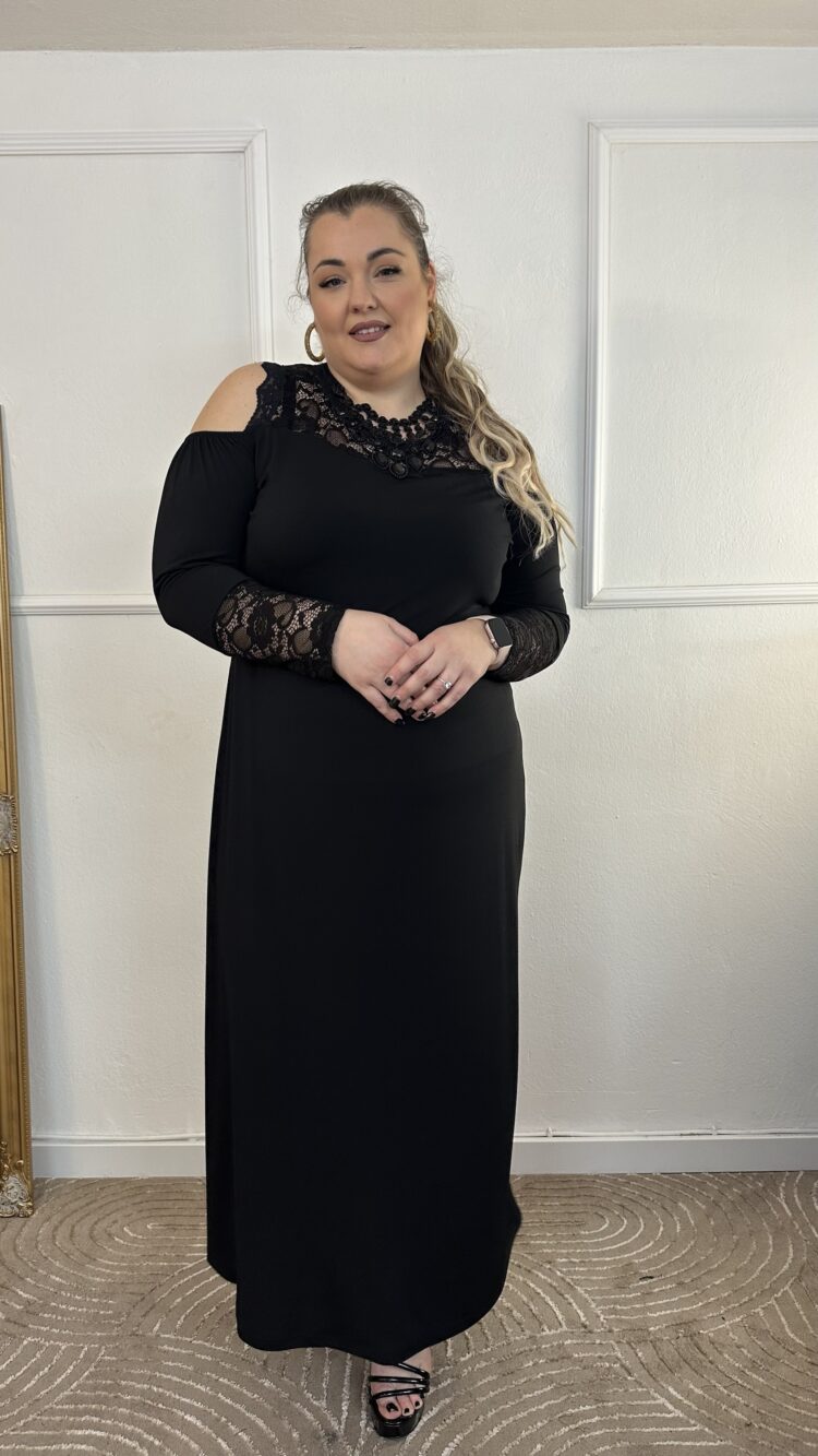 Φόρεμα ελαστικό έξωμο με λεπτομέρειες δαντέλας (2668.92800)