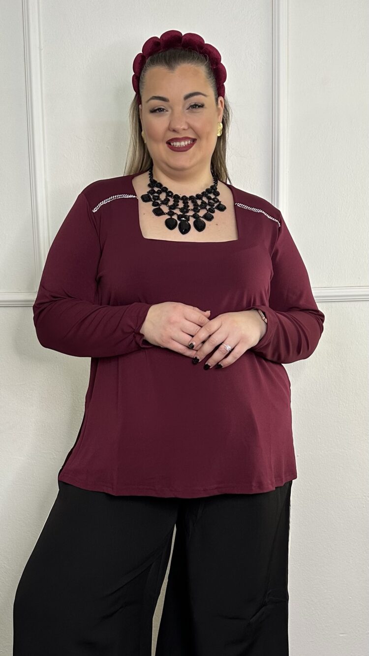 Μπλούζα ελαστική με τετράγωνη λαιμόκοψη και στρας στους ώμους ( 311251)