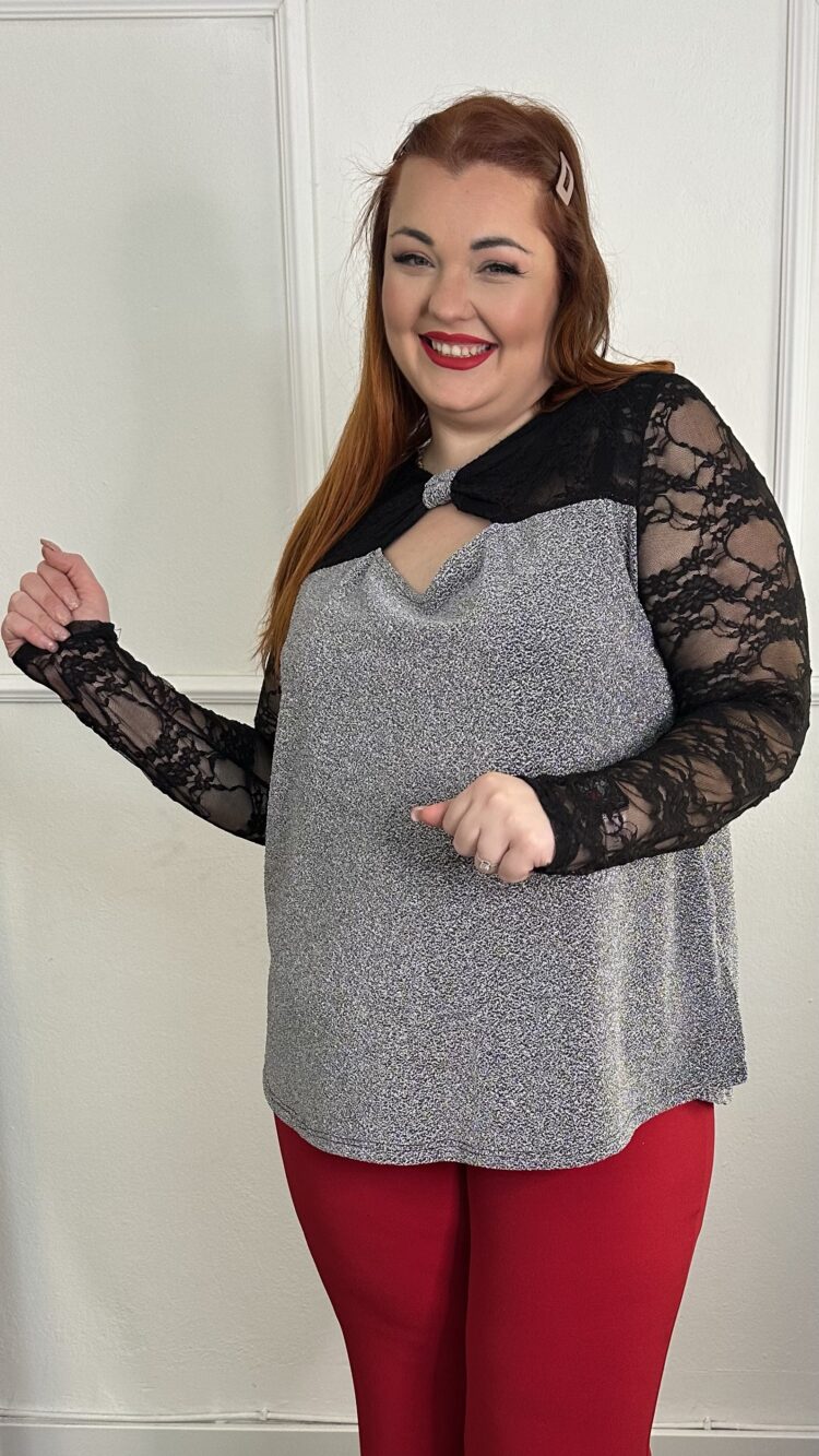 Μπλούζα λουρεξ με δαντέλα στα μανίκια (2668.39563)