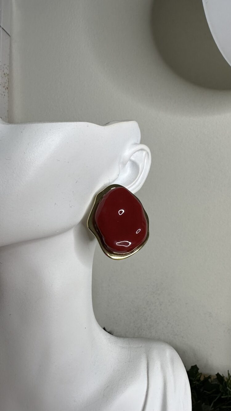 Σκουλαρίκια από ατσάλι με μπορντό πέτρα (3012252)